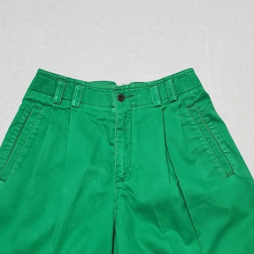 VINTAGE LizSport Green Extra High Rise Pleated Waist Wide Leg Loose Fit Shorts - Picture 5 of 14